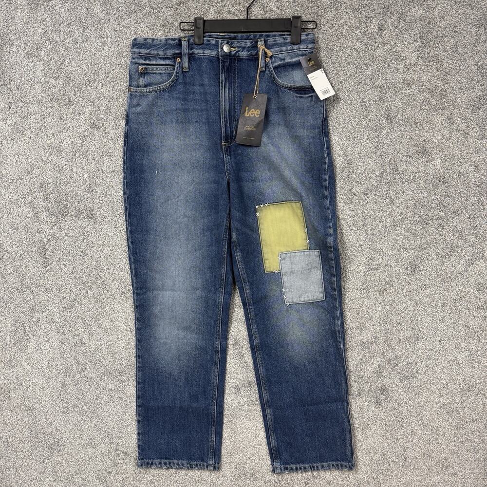 Lee Vintage Modern Jeans Womens 30 Blue High Rise Straight Patchwork Denim